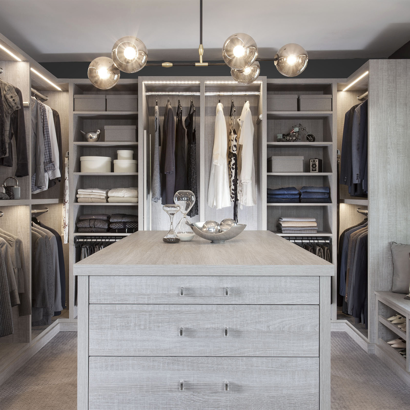Modern Home Beżowo-szara melamina Spacer w szafie Szklane drzwi do garderoby