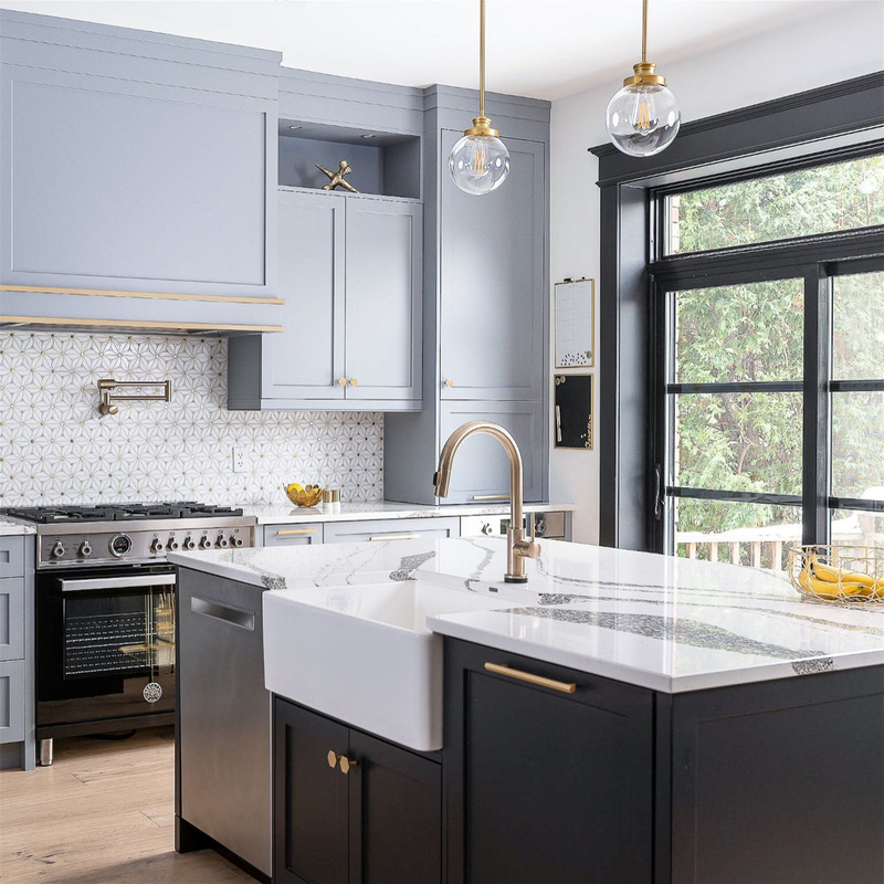 Niestandardowy komplet Shaker Villa Design Szary Błękitne Solidne Drewno Standardowy Gabinet Kuchni